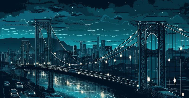 城市大桥车水马龙街景卡通手绘场景,插画/手绘图,插画/手绘图库,插画/手绘图下载,插画/手绘